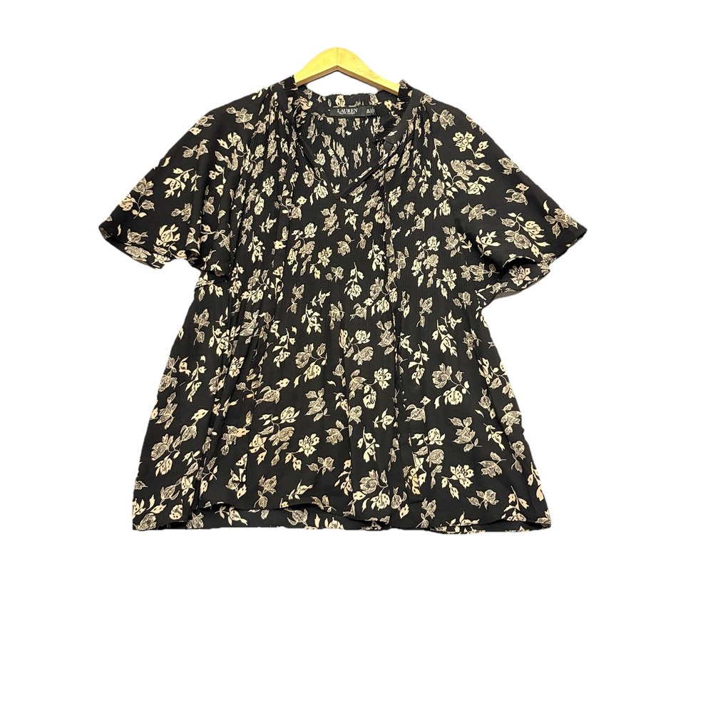 Lauren Ralph Lauren Blouse Womens Top Size 3X Accordian Floral‎ Boho Black Label